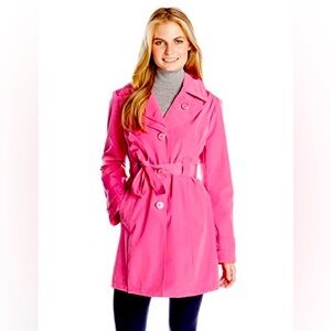 NWOT London Fog Water Repellent Belted Trench Coat Magenta Pink Jacket Women’s S